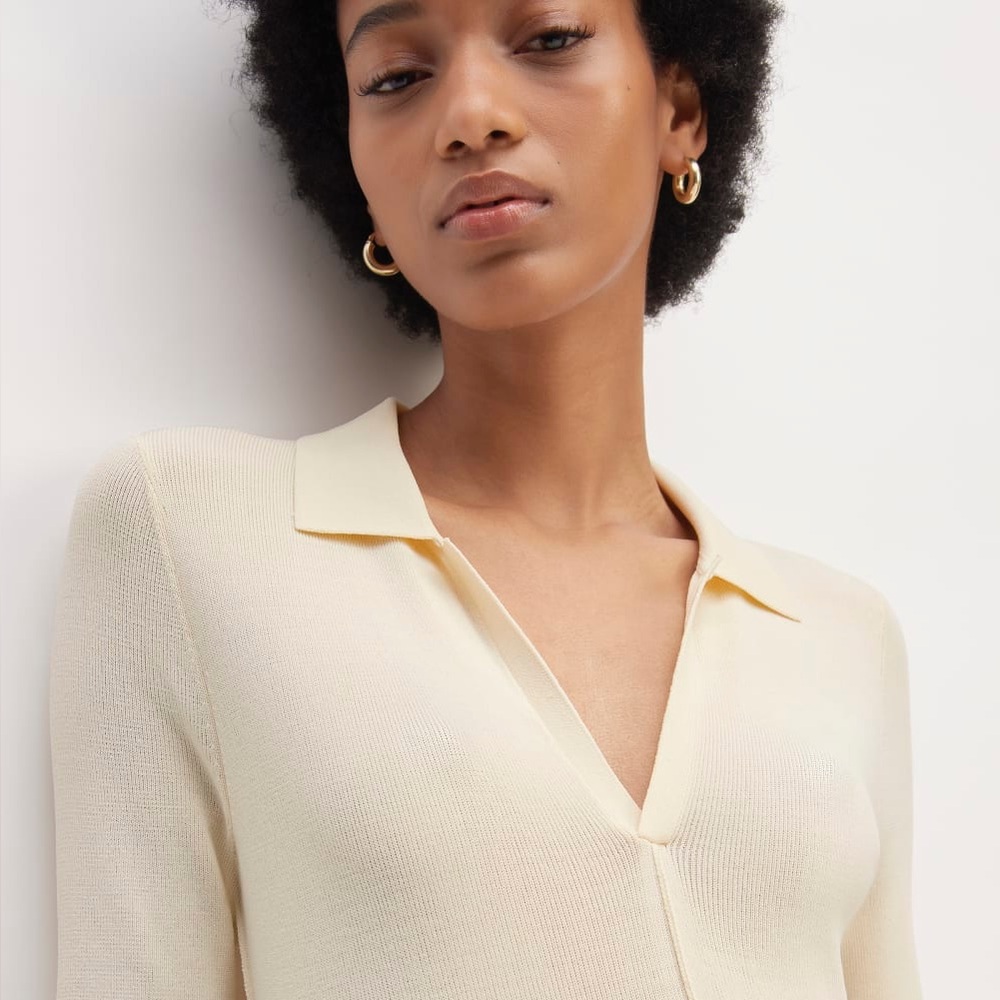 Everlane Women’s Classic Viscose Knit V-Neck Polo Midi Dress Beige Size Small - Picture 4 of 13